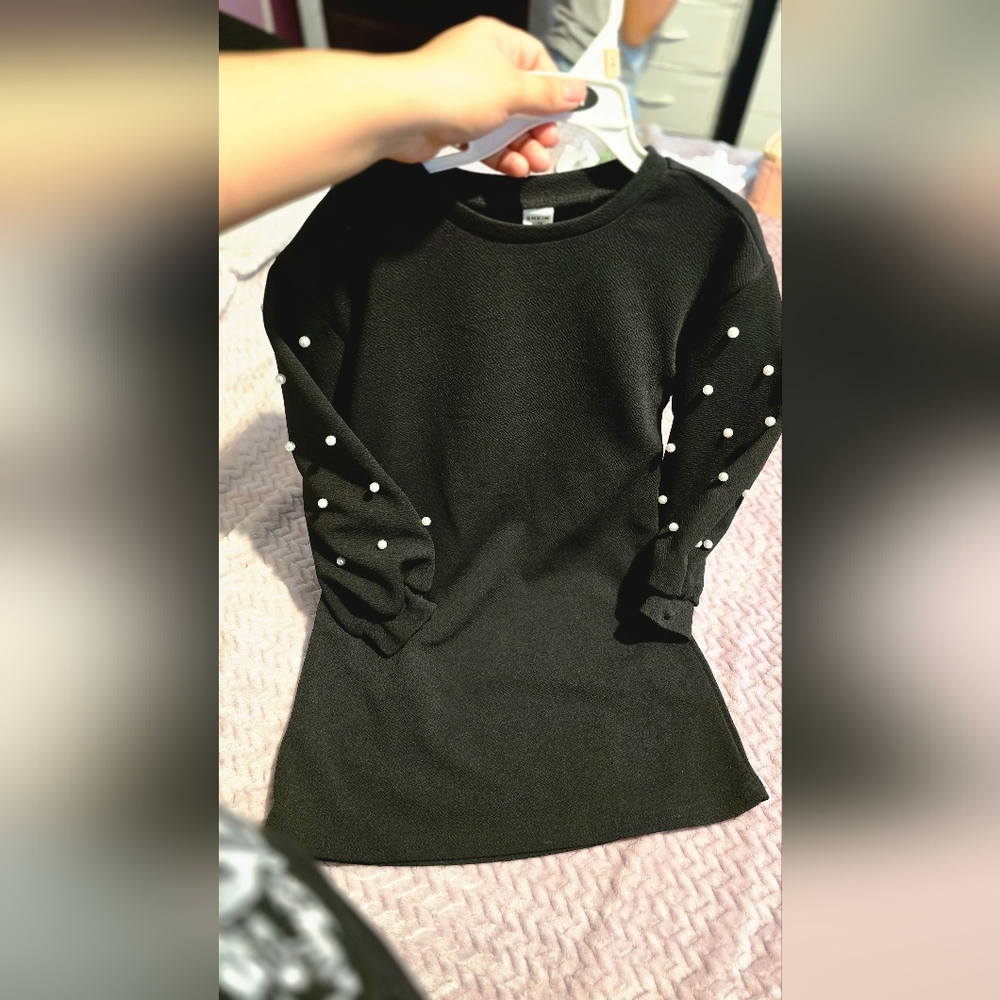 SHEIN Black Dress with Pearl Accents